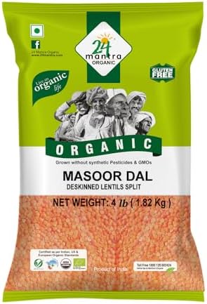 24 Mantra Organic Masoor Dal - 4 lbs, (Pack of 1)