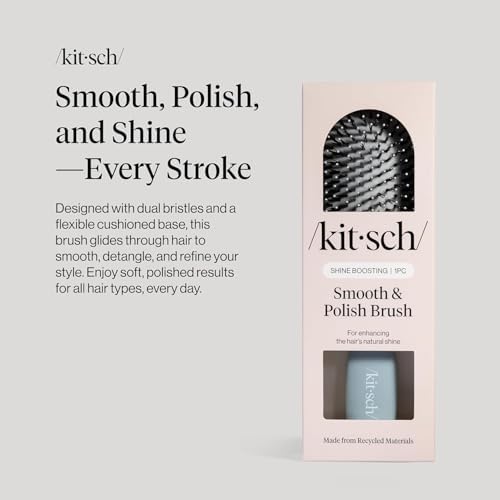 Kitsch Smooth & Polish Brush – Dual Bristle Detangler Brush, Shine & Frizz Control – Vegan Boar & Nylon Hair Brush with Cushioned Pad for Scalp Massage – Hair Care Tool for All Hair Types - Haze Blue