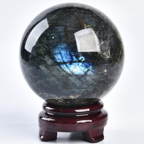 Large Labradorite Crystal Ball with Stand Natural Crystals Sphere Gemstone Ball Meditation Witchcraft Home Decor 100-110mm/3.9-4.3"