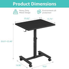 Small Portable Standing Rolling Desk - 24 Inch Mobile Sit Stand Desk Adjustable Height with Wheels for Small Spaces Home Office, Kids Couch Laptop Desks Side End Table, Black