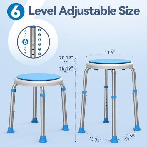 FSA/HSA Eligible Swivel Shower Stool with Adjustable Height, Anti-Slip Round Shower Chair for Inside Shower, Tool Free Assembly Shower Seats for Adults, 300lbs