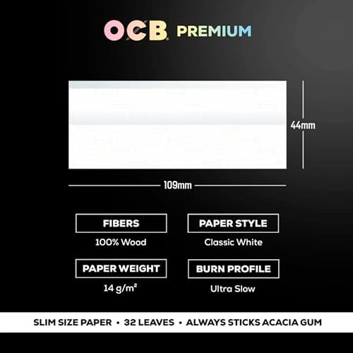 OCB Rolling Papers Premium King Slim 109mm with Tips (5 Pack)