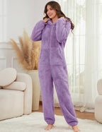 Flygo Womens Fleece Onesie Pajamas Winter Warm Fuzzy One Piece Romper Loungewear Teddy Ears Zipper Hooded Jumpsuit Sleepwear