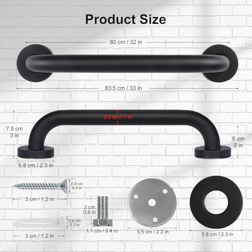 supregear Grab Bars for Bathtubs and Showers 2 Pack, 32 Inch Shower Grab Handrail for Seniors, Black Stainless Steel Safety Wall Handle for Elderly and Handicap