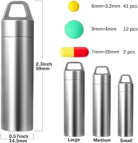 Small Pill Case, Portable Metal Pill Container Pill Holder Keychain Waterproof Pill Box Bottle Mini Stainless Steel Pill Organizer for Travel Purse Pocket