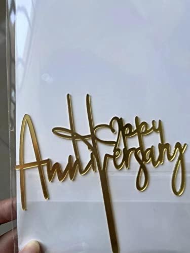 Acrylic Wedding Anniversary Cake Topper Supplies Happy- Anniversary Cake Topper Decorations Anniversary Birthday Party Cake Decorations (Gold-1)