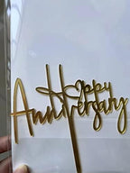 Acrylic Wedding Anniversary Cake Topper Supplies Happy- Anniversary Cake Topper Decorations Anniversary Birthday Party Cake Decorations (Gold-1)