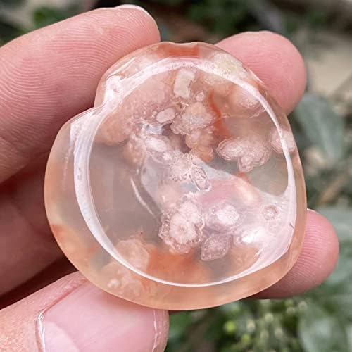 Fekuar Natural Cherry Blossom Quartz Agate Thumb Worry Stone, Hand Carved Healing Crystal Heart Shaped Stone for Anxiety Stress Relief Meditation 1.5"