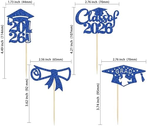 Gyufise 24Pcs 2026 Graduation Cupcake Toppers Deep Blue Glitter Class of 2026 Diploma Congrats Grad Cap Cupcake Picks 2026 Graduation Theme Party Cake Decorations Supplies
