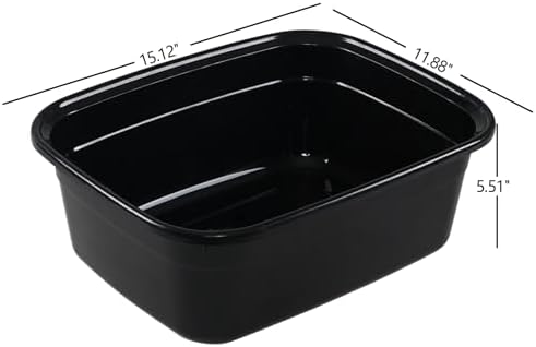 Rosebloom 14 Quart Rectangle Plastic Washing Basins, Plastic Dish Pans, Black, 4 Packs
