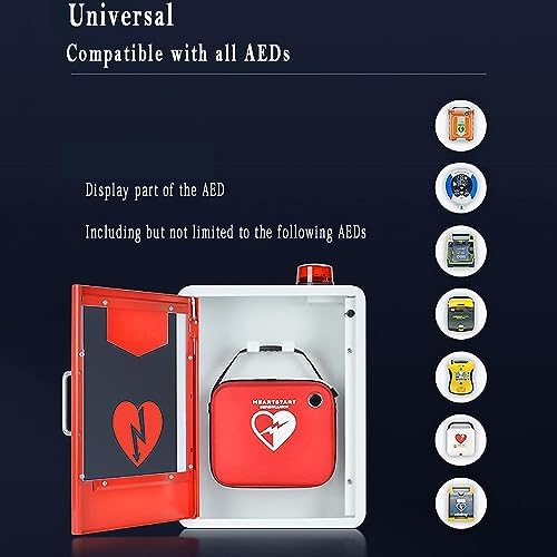 AED Cabinet, Wall Mounted First Aid AED Defibrillator Storage Cabinet with Alarm System and Magnetic Access Control, 1.2mm Steel, for Home, Office, Hospital, Public Places