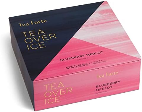 Tea Forte Tea Over Ice Blueberry Merlot Premium Organic Caffeine-Free Herbal Iced Tea Blend, 5 Count Individually Wrapped Handcrafted Pyramid Infuser Tea Bags, Each Steeps 24 oz.