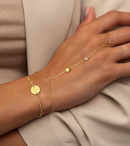 doubgood Gold Bracelets for Women, 5 Piece 14K Gold Plated Bracelet Stack Beaded Ball Jewelry Sets Gifts for Women