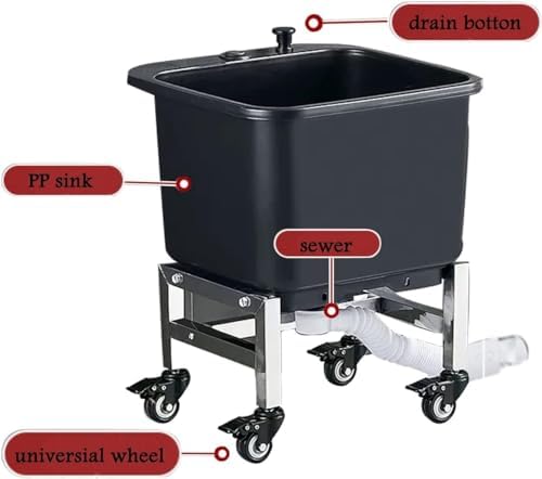 Freestanding Floor Commercial Mop Sink with Rollers, Plastic Mop Sink Service Basin with Drain Botton, Household Mop Buckets for Balcony Bathroom Kitchen Restaurant Business Outdoor