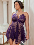Avidlove Plus Size Lingerie Lace Babydoll Womens Teddy Chemise V Neck Nighty Mesh Sleepwear Front Slit Nightdress