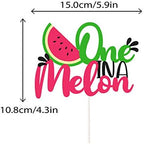 One in a Melon Cake Topper Glitter Watermelon cake Topper Watermelon Themed Kids Party Supplies Decorations for Baby Shower,1st Birthday Party Cake Decor Girl’s Birthday