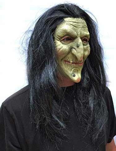 Acid Tactical Halloween Witch Mask Scary Realistic Cosplay Latex Old Costume Mask with Hair