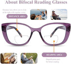 FONHCOO Bifocal Reading Glasses for Women, Blue Light Clear Top Computer Readers Anti UV/Eyestrain Eyewear with Spring Hinge