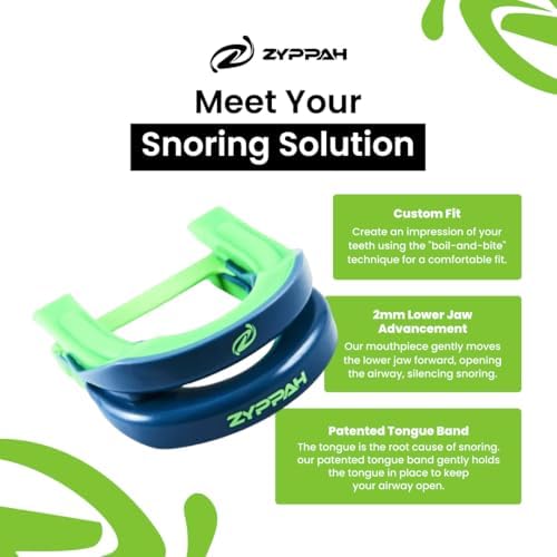 ZYPPAH Z-91 Anti-Snoring Mouth Guard – Clinically Proven 91% Effective Snore Stopper with Patented Tongue Stabilization Strap – Custom Fit