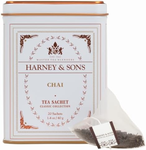 Harney & Sons Chai, Spiced Black Tea, 20 Sachets | Brew Masala Chai at Home, Classic Collection