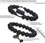 FIBO STEEL 2Pcs 11mm Wood Beaded Bracelet for Men Buddhist Beads Elastic