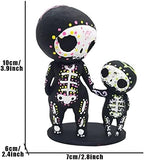 Sugar Skull Couple Figurine Statue Couples Cute Skeleton Mexican Halloween Day of The Dead Figurines Decor(Parent-Child)
