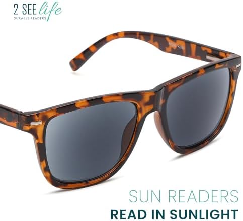 2SeeLife Oversized TR-90 Reading Sunglasses for Men – Medium Fit, Sturdy Frame, Spring Hinges, Premium Sun Readers, Brown Tortoise (Sun Readers), +3.00