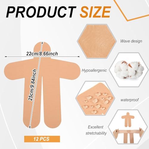 FairySandy 12 Pcs Precut Kinesiology Tape for Pain Relief Waterproof Breathable Kinesiology Athletic Tape Enhance Elastic Pre Cut Strips for Sports Joints Muscle Support (Neck,Beige)