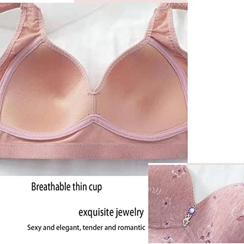 Geemor Soft&Comfortable Bra,Middle-Aged Elder Woman Floral Cotton Wireless Thin Push Up Elastic Mom Breathable Underwear