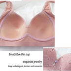Geemor Soft&Comfortable Bra,Middle-Aged Elder Woman Floral Cotton Wireless Thin Push Up Elastic Mom Breathable Underwear