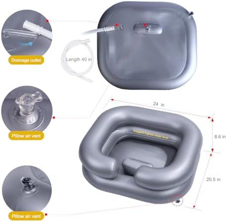 Inflatable Shampoo Basin for Bedridden and Disabled,Portable Shampoo Bowl for Injured, Hair Washing Basin for Childred,Pregnant Woman,Easy Hair Washing at Home (Silvery)