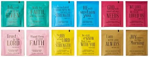 Thoughtfully Gourmet, Tea Affirmations Christian Prayer Gift Set, Includes 6 Flavors of Tea with Bible Verses from Psalms and Other Books to Rejoice, Pack of 90