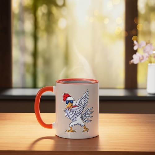 Dabbing Chicken Farm Animal Kids Ceramic Mug, Orange/White