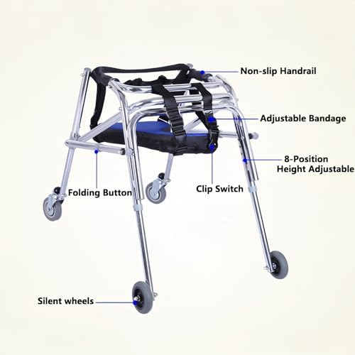 Folding Walker for Kids with Wheels, Aluminum Alloy Height Adjustable Height, Lightweight Posterior Rollator Walker for Disabled Injured Rehabilitation Training (S-H19-H25.3)