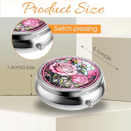 WLLHYF Pill Box Cute Small Pill Box for Purse & Pocket Medicine Organizer Travel Pillbox Waterproof Pill Case Metal Pill Container Holder for Vitamins, Fish Oil, Supplements (Silver Peony)