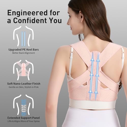 WNIEYO Back Brace Posture Corrector for Women Shoulder Straightener for Upper and Lower Back Pain Improving Postura Support Belt for Scoliosis (Pink,XS/SM)