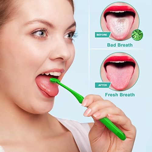 Mspan Tongue Scraper for Adults & Kids: Tongue Cleaner Brush Dental Clean Care Kit with Plastic Travel Case Cover - Oral Hygiene Fresh Breath Green Grey 2 Pack
