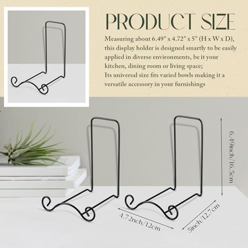 Baderke Wrought Iron Bowl Deep Platter Stand Detachable Metal Scroll Display Rack Easel Metal Bowl Display Stand Decorative Holder Dish Picture Easel(Black,2 Pcs)
