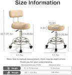 Saddle Stool with Back and Ring Pedal, Adjustable Hydraulic Rolling Chair with Wheels for Salon, Spa, Medical, Massage & Drafting Use Khaki