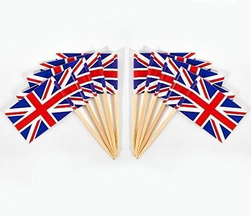 CYPS 100 Pcs United Kingdom Flag British Toothpick Flags, Small Mini Stick Cupcake Toppers UK Flags,Country Picks Party Decoration Celebration Cocktail Food Bar Cake Flags