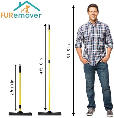 FURemover Original Pet Hair Rubber Broom with Squeegee, with 58" Telescopic Handle for Carpet, Tile and Hardwood