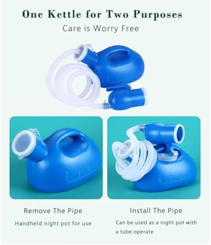 Male Urinal Bottle 68 OZ Portable Urinals for Men 59" Long Hose with Lid (Blue)
