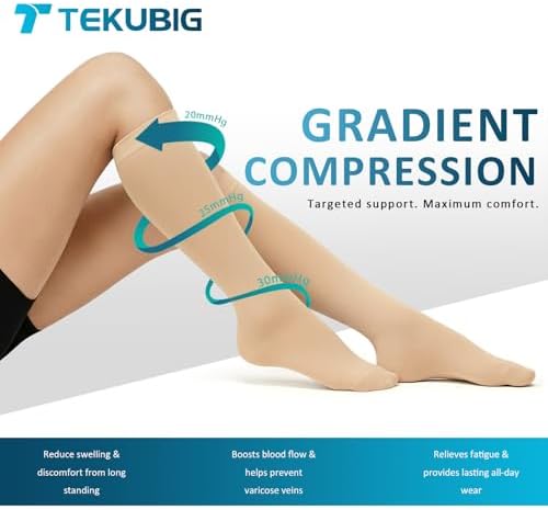3 Pairs Medical Women Men Compression Socks Knee High 20-30 mmhg Graduated Stocking Support Hose Cute for Running Travel