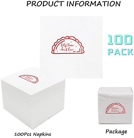 Taco Bout Love Cocktail Napkins, 100 Pack Taco Bout Love Paper Napkins in Bulk for Fiesta Themed Engagement Wedding Bachelorette Party to Celebrate a Nacho Average Couple | 2-Ply, 5x5 Inches