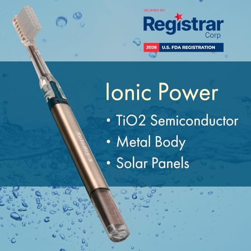 Soladey3 Ionic Toothbrush, Solar Panels and TiO2 Semiconductor, 4 Row Ultra Fine Blue, You can Brush Without Toothpaste