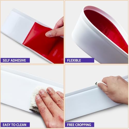Vinyl Wall Base Baseboard Molding Trim 4" Flexible Self Adhesive Rubber Wall Base Moulding Trim Peel and Stick Design(20Ft, White)