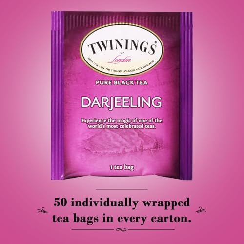 Twinings Darjeeling Tea - A Delicate, Dry Black Tea, Sophisticated Coffee Alternative with Less Caffeine, Individually Wrapped Tea Bags, 50 Count (Pack of 3)