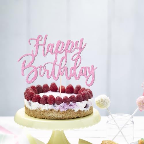Handmade Glitter happy birthday Cake Topper, Happy Birthday Cake Bunting Decor,Birthday Party Decoration Supplies (pink)