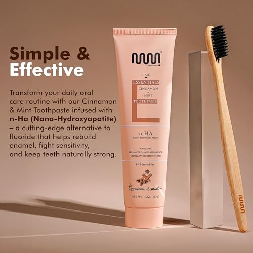 MasterMedi Nano Hydroxyapatite Whitening Toothpaste with Xylitol, Mint & Cinnamon – Fluoride & SLS Free, Remineralizing Formula for Sensitive Teeth, Enamel Repair, 4 oz (Pack of 1)