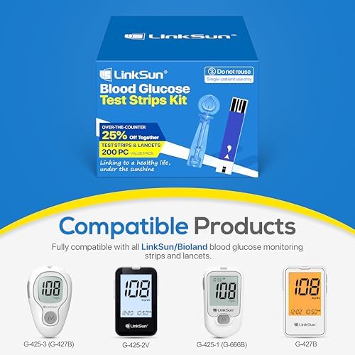 100 Blood Glucose Test Strips & 100 Lancets Kit, Compatible with G-425-1,G-425-2V, G-425-3, G-427B Glucose Monitor, Accurate Diabetes Testing Supplies, Diabetic Blood Test Strips (No Meter Included)